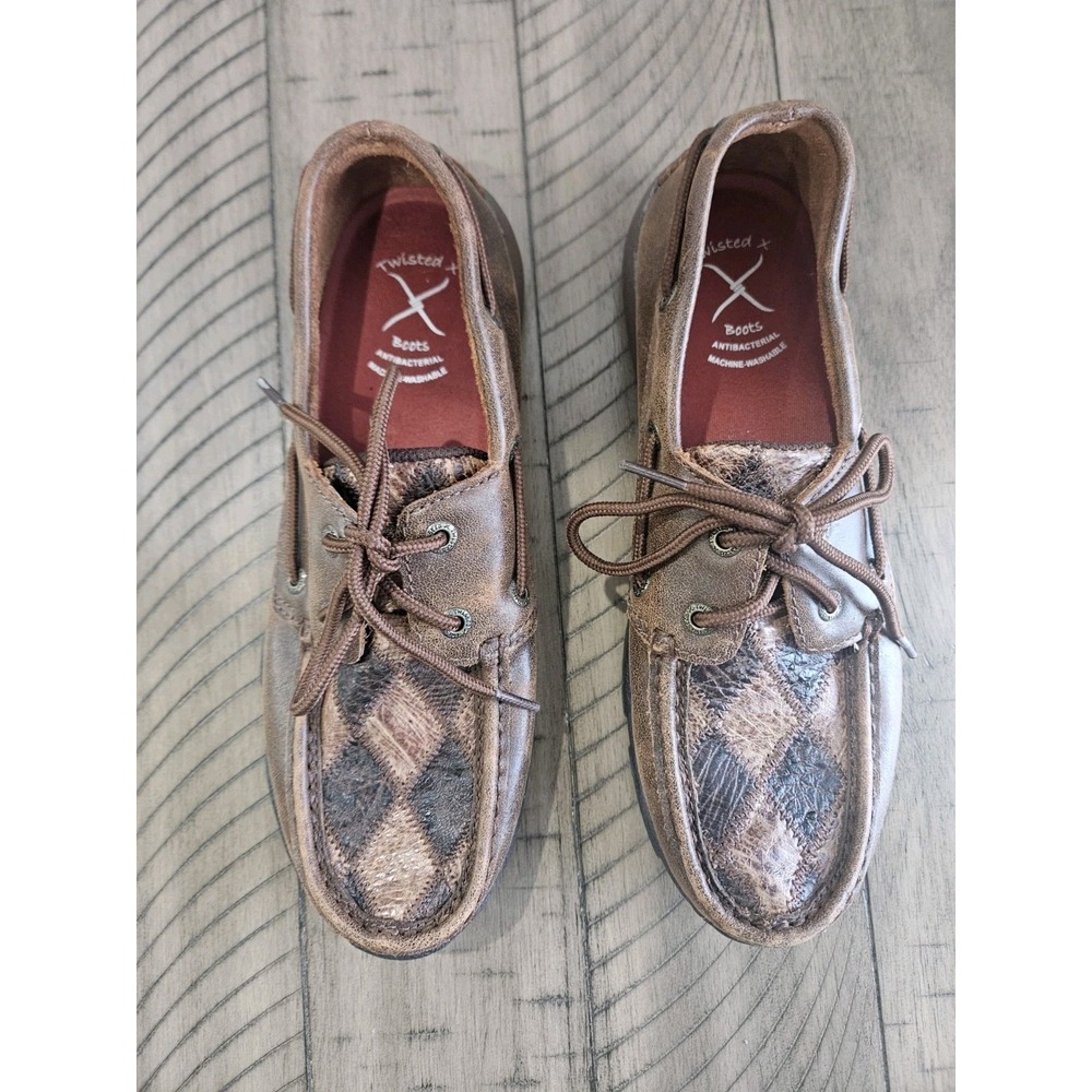 Twisted X Shoes 8 Brown Patchwork Driving Moc Oil Saddle Ostrich Leather Western